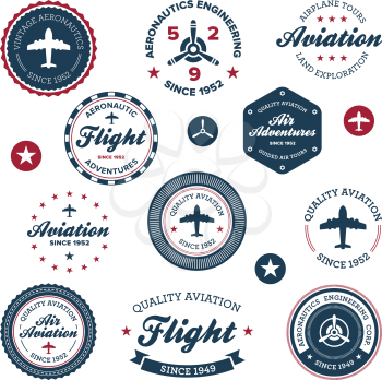 Set of vintage retro aeronautics flight badges and labels