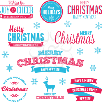 Set of vintage Christmas holiday labels and text graphics