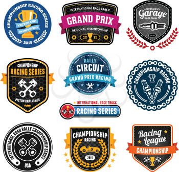 Set of car racing emblems and championship badges