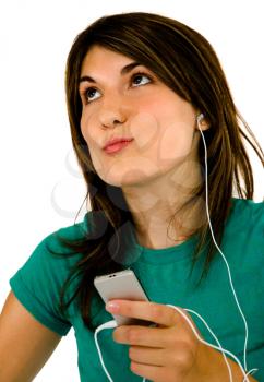 Royalty Free Photo of a Young Woman Listening to an Mp3 Player