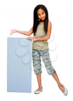 Royalty Free Photo of a Young Girl Doing a Presentation using a Blank Placard