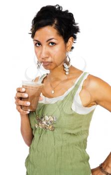 Royalty Free Photo of a Fashion Model Drinking a Chocolate Milkshake