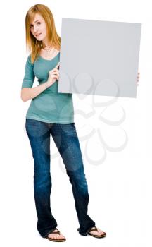 Royalty Free Photo of a Woman Holding a Blank Placard
