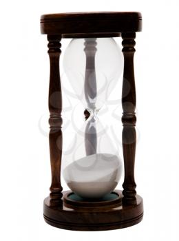 Close-up of an hourglass isolated over white