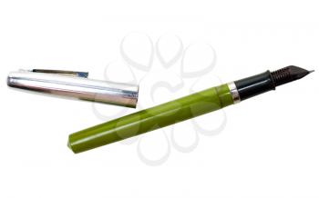 Fountain pen of green color isolated over white