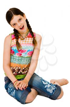 Caucasian girl smiling and posing isolated over white