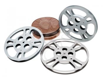 Film reels with gears isolated over white