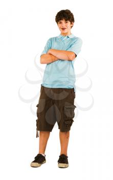 Portrait of a boy posing and smiling isolated over white