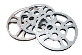 Three gears of film reel isolated over white