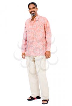 Smiling mature man posing isolated over white
