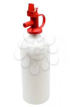 Close-up of a fire extinguisher isolated over white