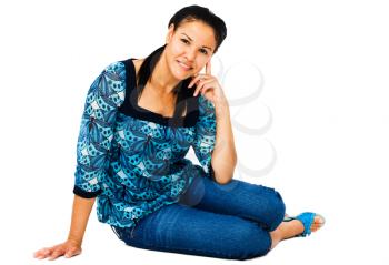 Woman posing and smiling isolated over white