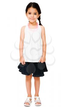 Girl standing and smiling isolated over white