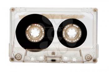 Single audio cassette of plastic isolated over white