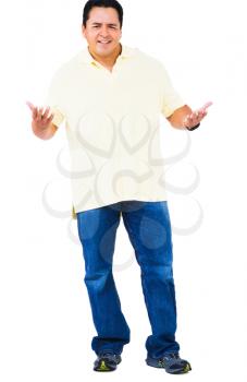 Mid adult man gesturing isolated over white