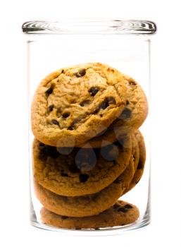 Chocolate chip cookies in a jar isolated over white
