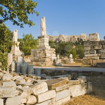Ruins of statues, Odeon of Agrippa, The Ancient Agora, Athens, Greece