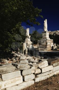 Ruins of statues, Odeon of Agrippa, The Ancient Agora, Athens, Greece