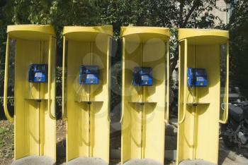 Telephone booths in a row, Athens, Greece