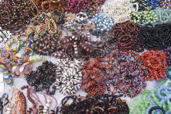 Close-up of craft products at a market stall, New Delhi, India