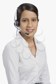 Female customer service representative using a headset