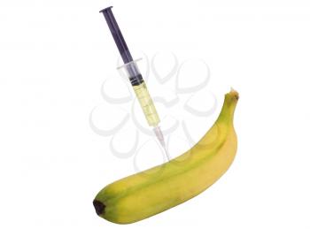 Banana being injected with a syringe