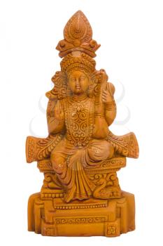 Close-up of a figurine of Goddess Saraswati