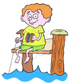 Royalty Free Clipart Image of a Boy Fishing With a String