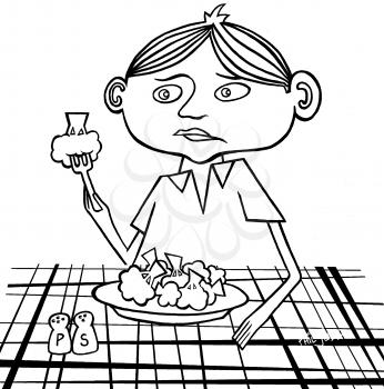 Royalty Free Clipart Image of a Child Eating Broccoli