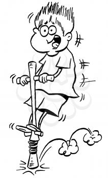 Royalty Free Clipart Image of a Boy on a Pogo Stick