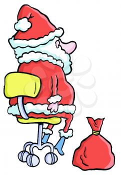 Royalty Free Clipart Image of Santa on an Office Chair