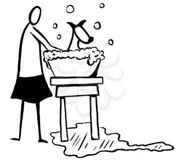 Royalty Free Clipart Image of a Person Washing a Dog