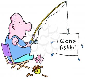 Royalty Free Clipart Image of a Man Fishing
