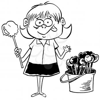 Royalty Free Clipart Image of a Girl With a Pail of Candies