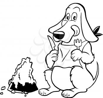 Royalty Free Clipart Image of a Dog Ready to Eat