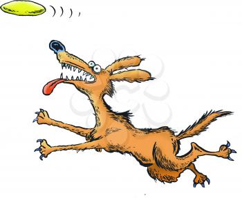 Royalty Free Clipart Image of a Dog Catching a Frisbee