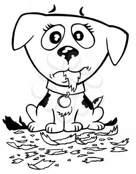 Royalty Free Clipart Image of a Dog With Chewed Paper