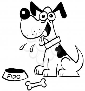 Royalty Free Clipart Image of a Dog With His Bowl