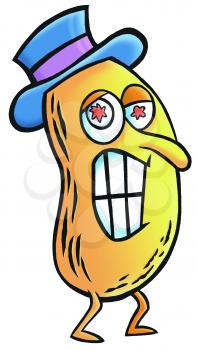 Royalty Free Clipart Image of a Peanut in a Hat