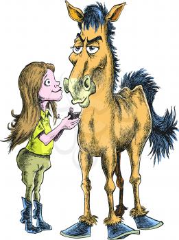 Royalty Free Clipart Image of a Woman With a Horse