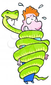 Royalty Free Clipart Image of a Man Wrapped in a Snake