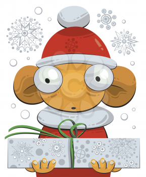 Royalty Free Clipart Image of an Elf Holding a Present