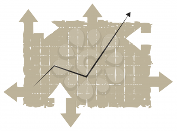 Royalty Free Clipart Image of a Chart Tablet With Arrows Pointing into Different Directions
