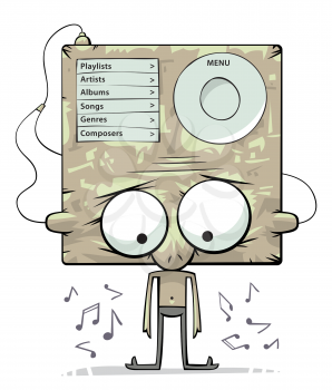 Royalty Free Clipart Image of a Funny MP3 Character
