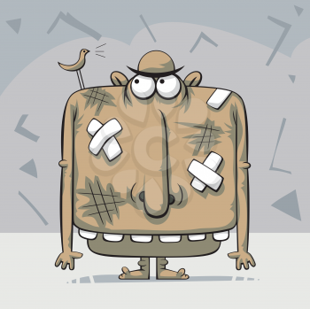 Royalty Free Clipart Image of a Creature With Bandaids