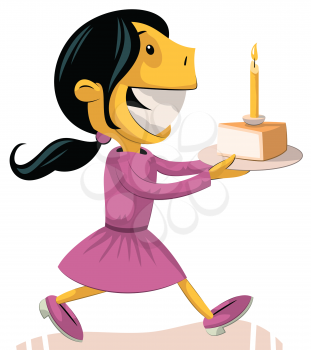 Royalty Free Clipart Image of a Happy Girl With a Birthday Cake