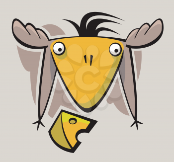Royalty Free Clipart Image of a Cartoon Bird and Cheese