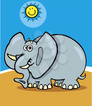 Royalty Free Clipart Image of an Elephant and a Smiling Sun
