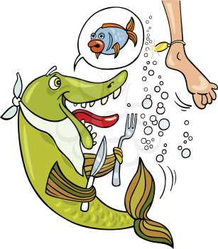 Royalty Free Clipart Image of a Foot and a Hungry Fish