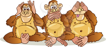 Royalty Free Clipart Image of Monkeys Covering Their Eyes, Mouth and Ears